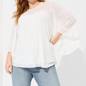 Torrid Flocked Mesh Crew Neck Bell Sleeve Swing Top (3X)